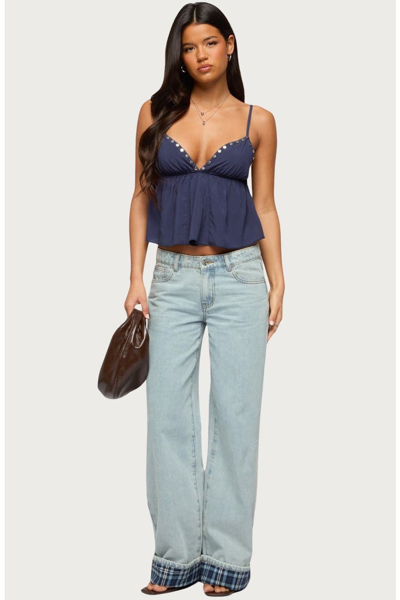 Alina Studded Crop Babydoll Camisole, Alternate, color, NAVY