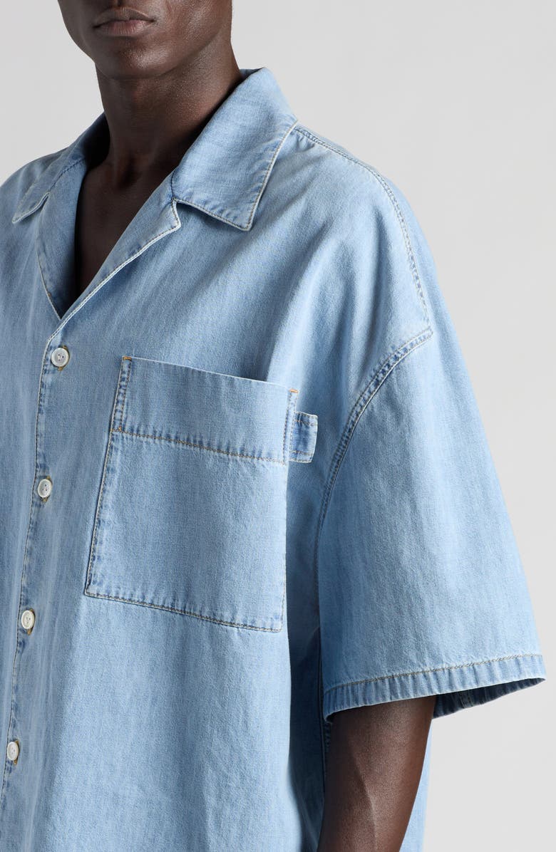Bottega Veneta Bleached Denim Camp Shirt, Alternate, color, 4946 Light Bleach