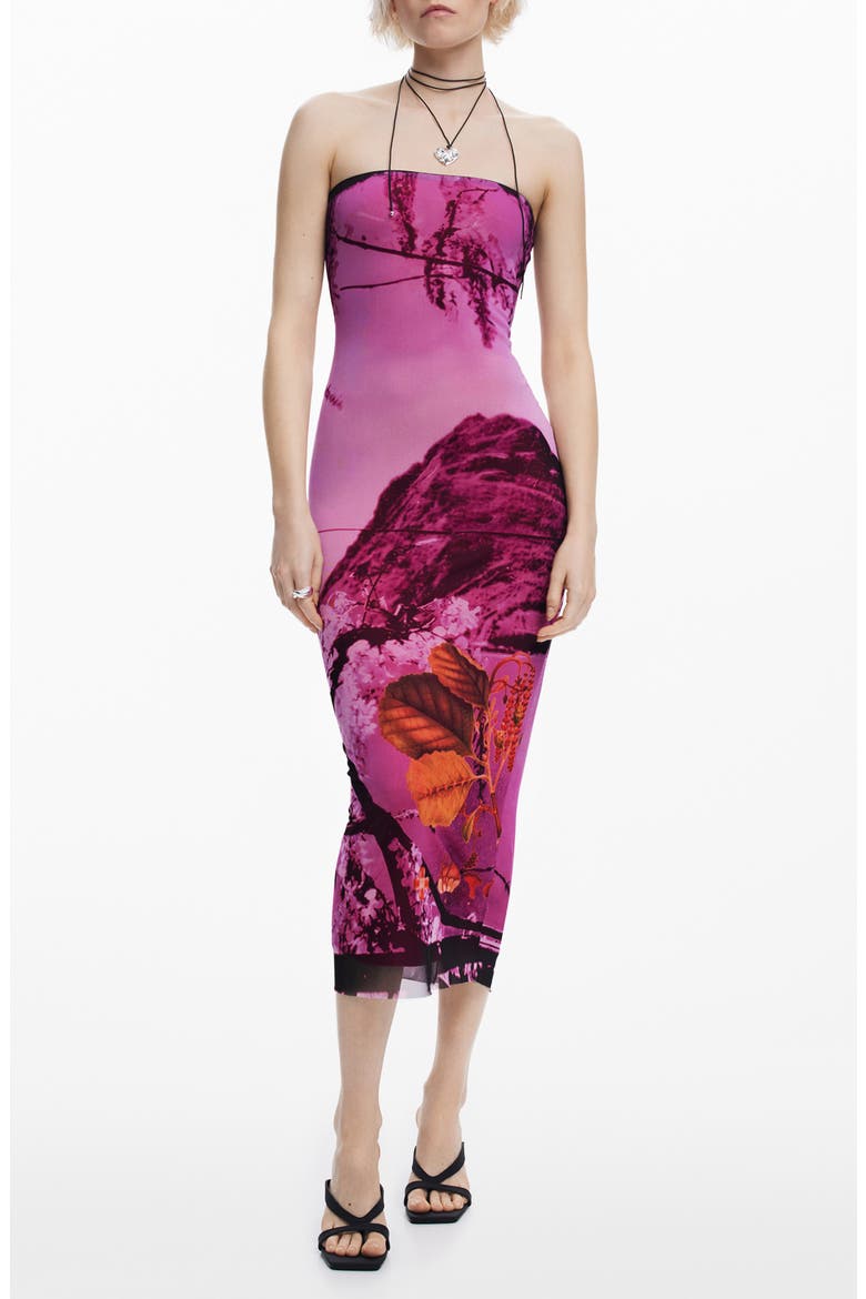 Bandeau Body-Con Midi Dress, Main, color, PURPLE