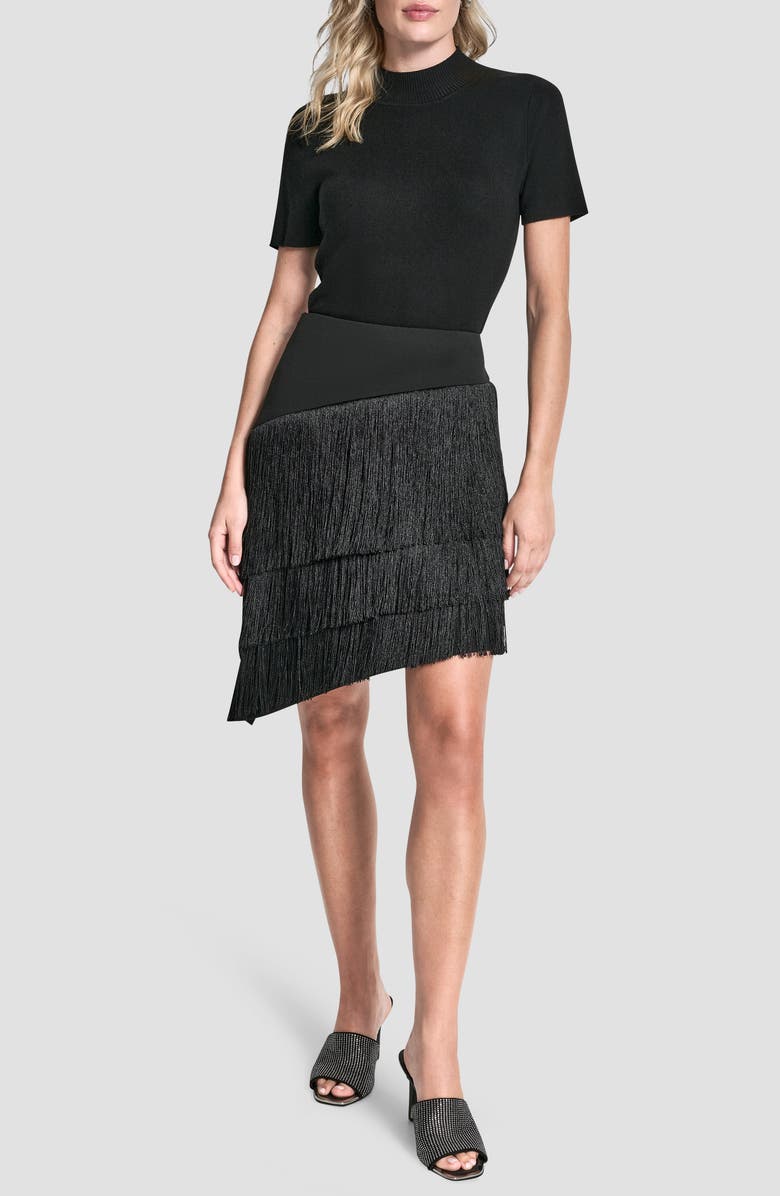DKNY Tiered Fringe Skirt, Alternate, color, Black