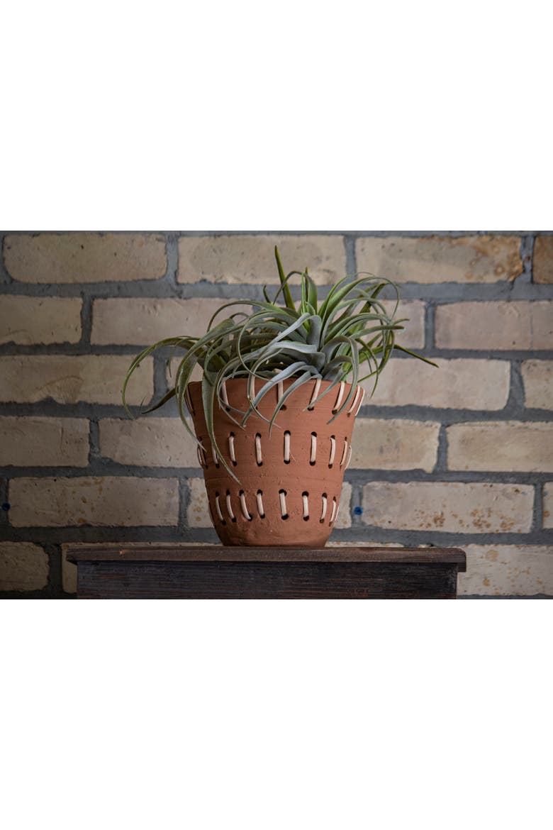 Natural Handthrown Terracotta Planter with Woven Rattan Accents, Alternate, color, Brown
