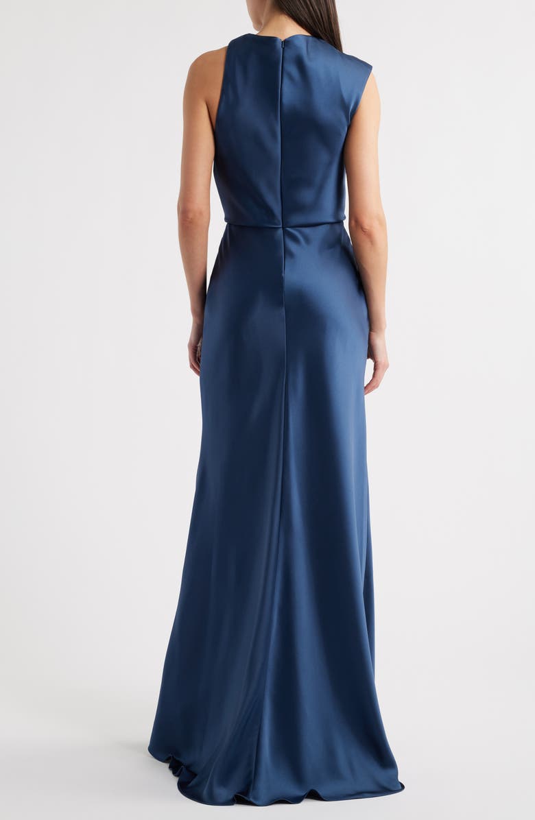 Amsale Asymmetric Neck Satin Gown, Alternate, color, French Blue