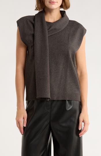 Vigoss Sleeveless Sweater With Scarf In Gray