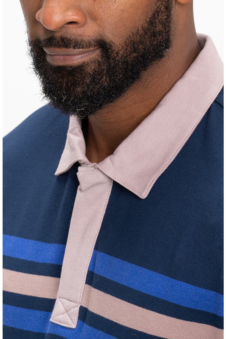 Ashby Stripe Long Sleeve Organic Cotton Blend Piqué Polo, Alternate, color, RAW DENIM / ECLIPSE