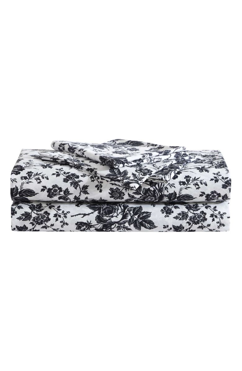 Betsey Johnson Toile Sheet Set, Main, color, Black