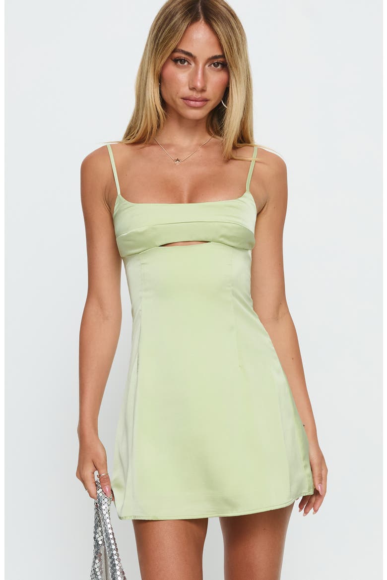 Powell Cutout Satin Minidress, Alternate, color, SAGE GREEN