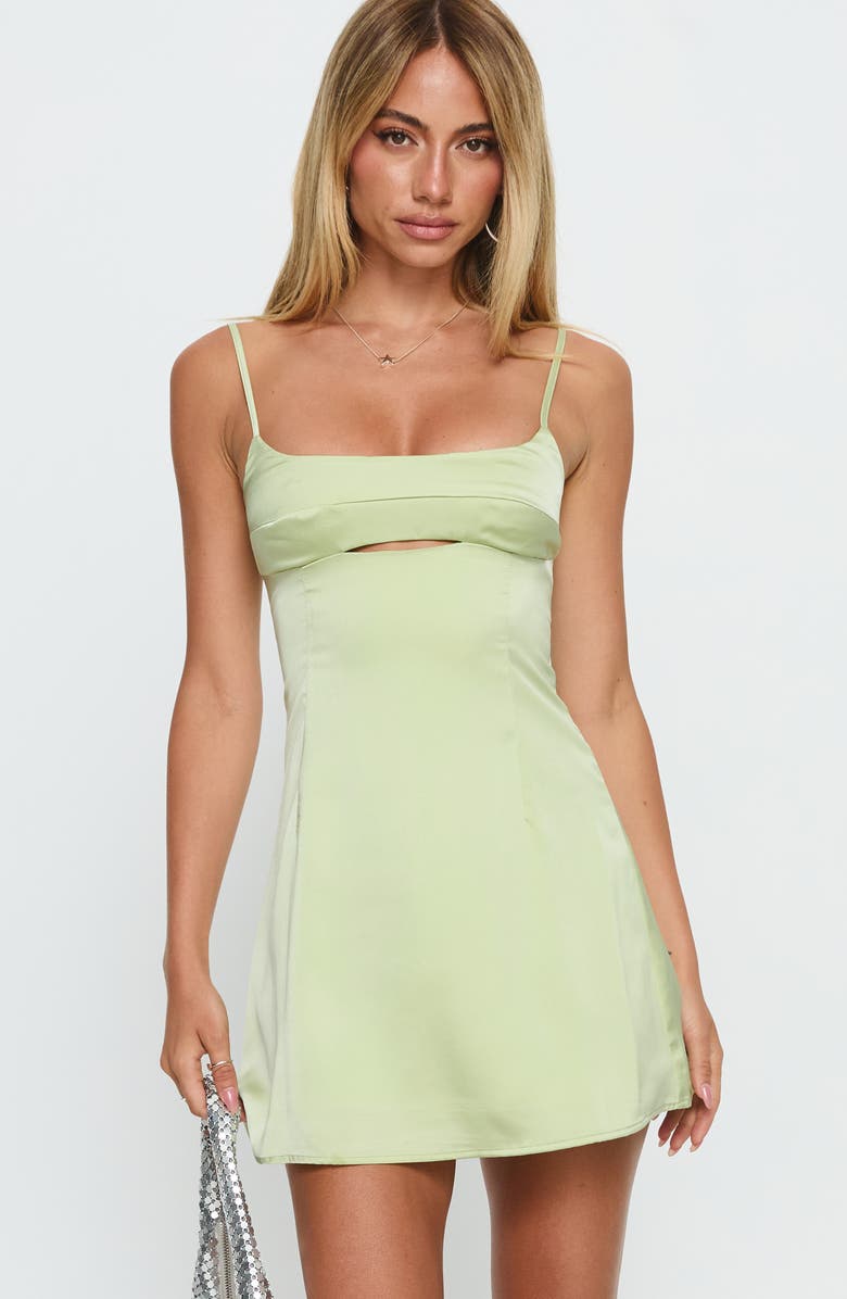Princess Polly Powell Cutout Satin Minidress, Alternate, color, Sage Green