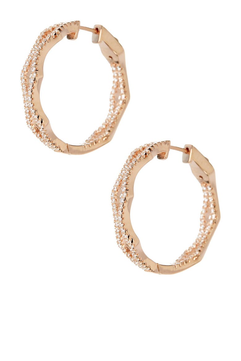 Pavé Cubic Zirconia Hoop Earrings, Alternate, color, ROSE