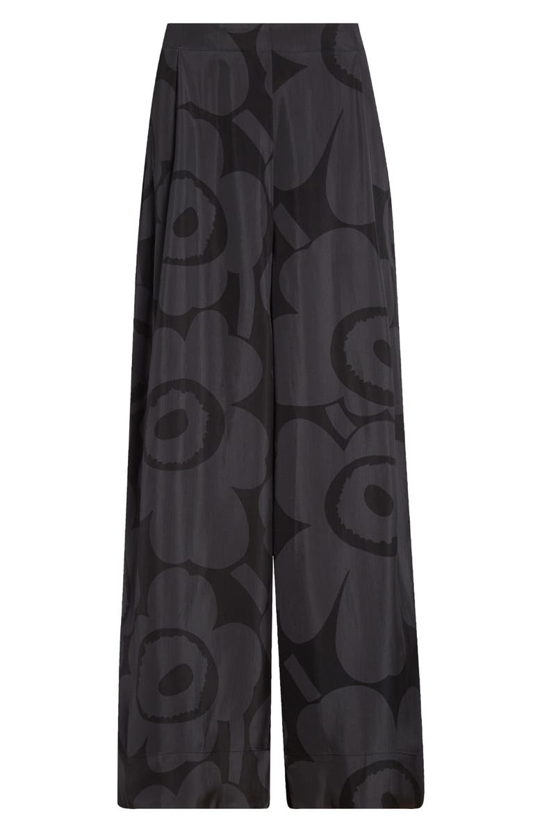 Marimekko Nhtvyys Unikko Pleated Wide Leg Twill Pants, Alternate, color, Black/ Dark Grey