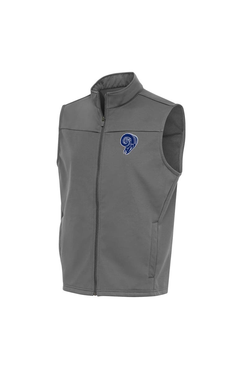 ANTIGUA Men's Antigua Steel Los Angeles Rams Team Logo Throwback Links Golf Full-Zip Vest, Main, color, 