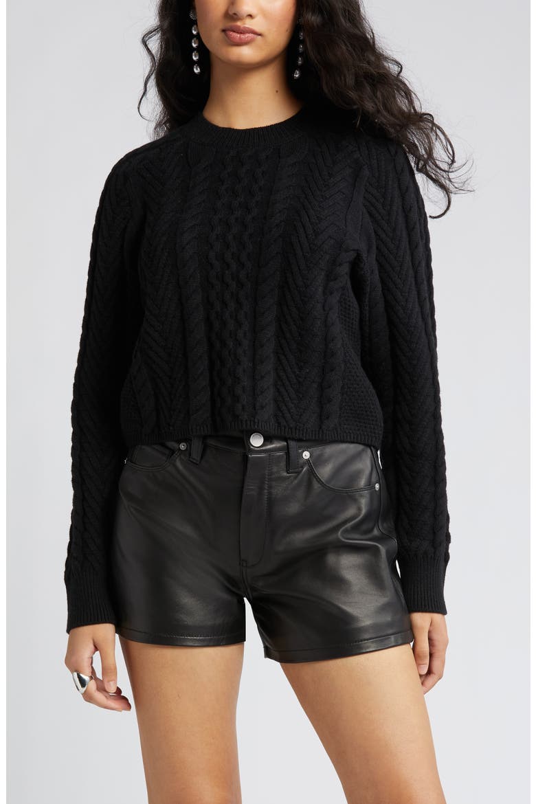 Mix Stitch Boxy Sweater, Main, color, BLACK