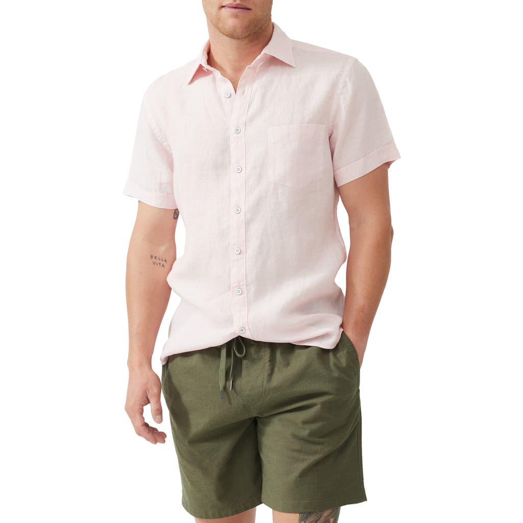 Rodd & Gunn Palm Beach Sports Fit Short Sleeve Linen Button-up Shirt In Pink
