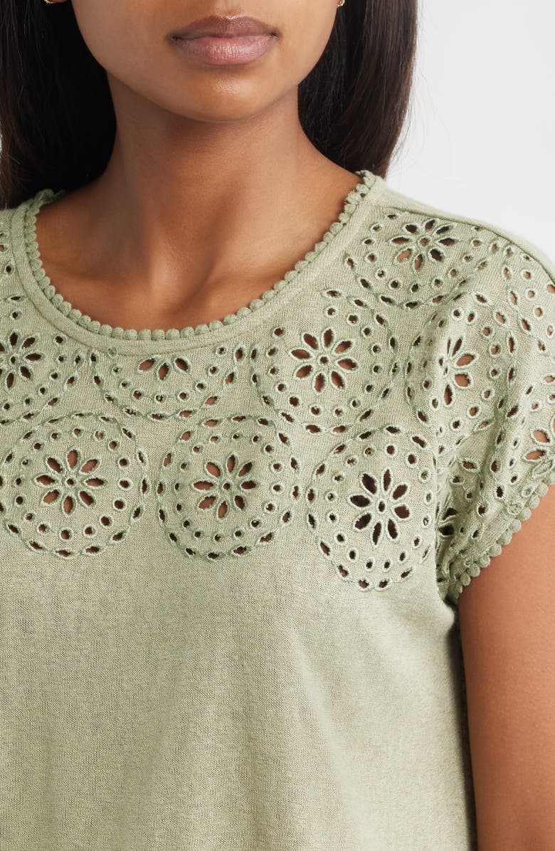 Bobeau Caty Embroidered Eyelet Tank, Alternate, color, Light Olive