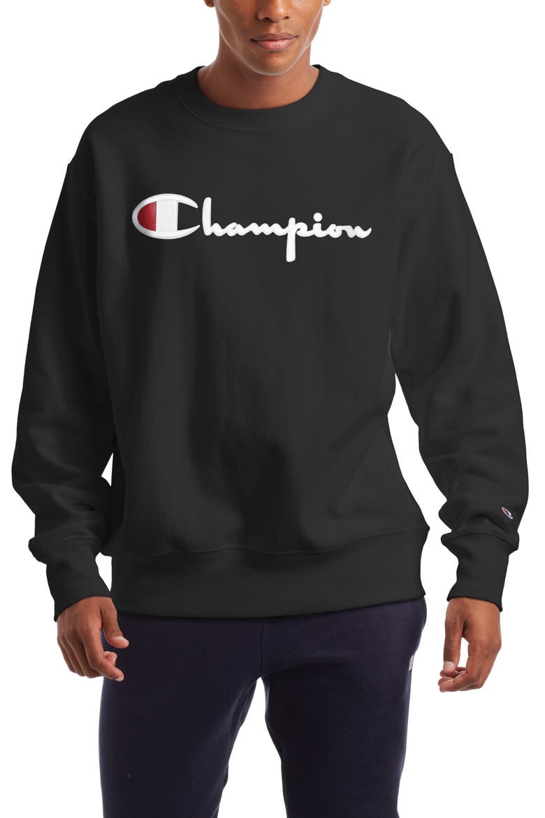 Reverse Weave Crew Sweatshirt, Main, color, BLACK