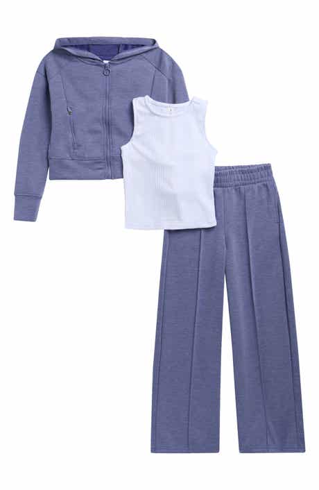 Kids' Dahlia Scuba Sleeveless Top, Full Zip Hoodie & Flare Leggings Set