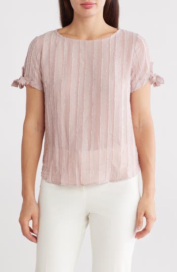 RENEE C RENEE C SEMISHEER STRIPE SHORT SLEEVE TOP 