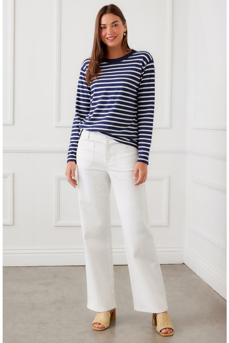 Stripe Crewneck Long Sleeve Cotton Top, Alternate, color, NAVY/WHITE