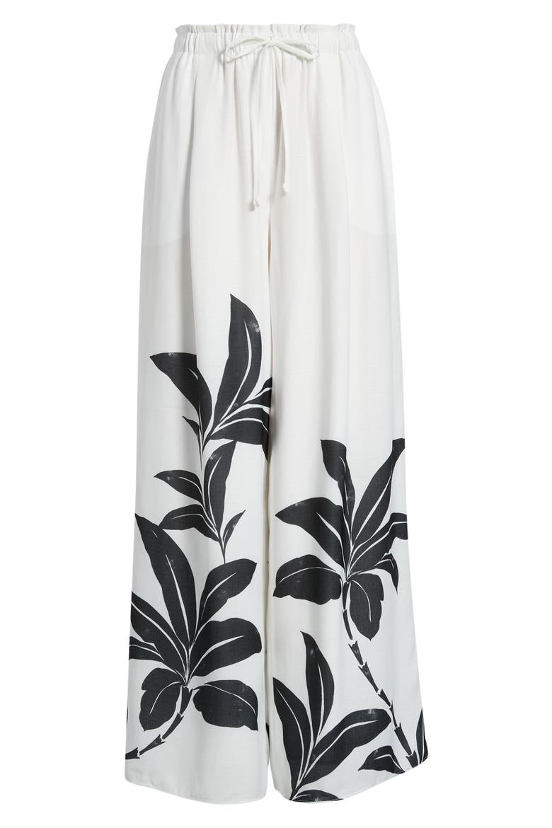 Vera Tie Waist Floral Print Wide Leg Pants, Alternate, color, IVORY MULTI