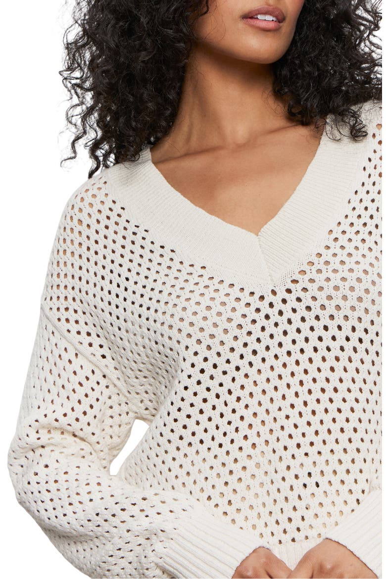 Open Stitch V-Neck Sweater, Alternate, color, MACRAME
