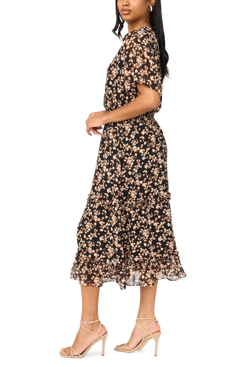 V-Neck Smocked Waist Midi Dress, Alternate, color, RICH BLACK