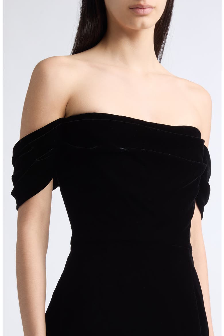 Off the Shoulder Stretch Velvet Midi Dress, Alternate, color, BLACK
