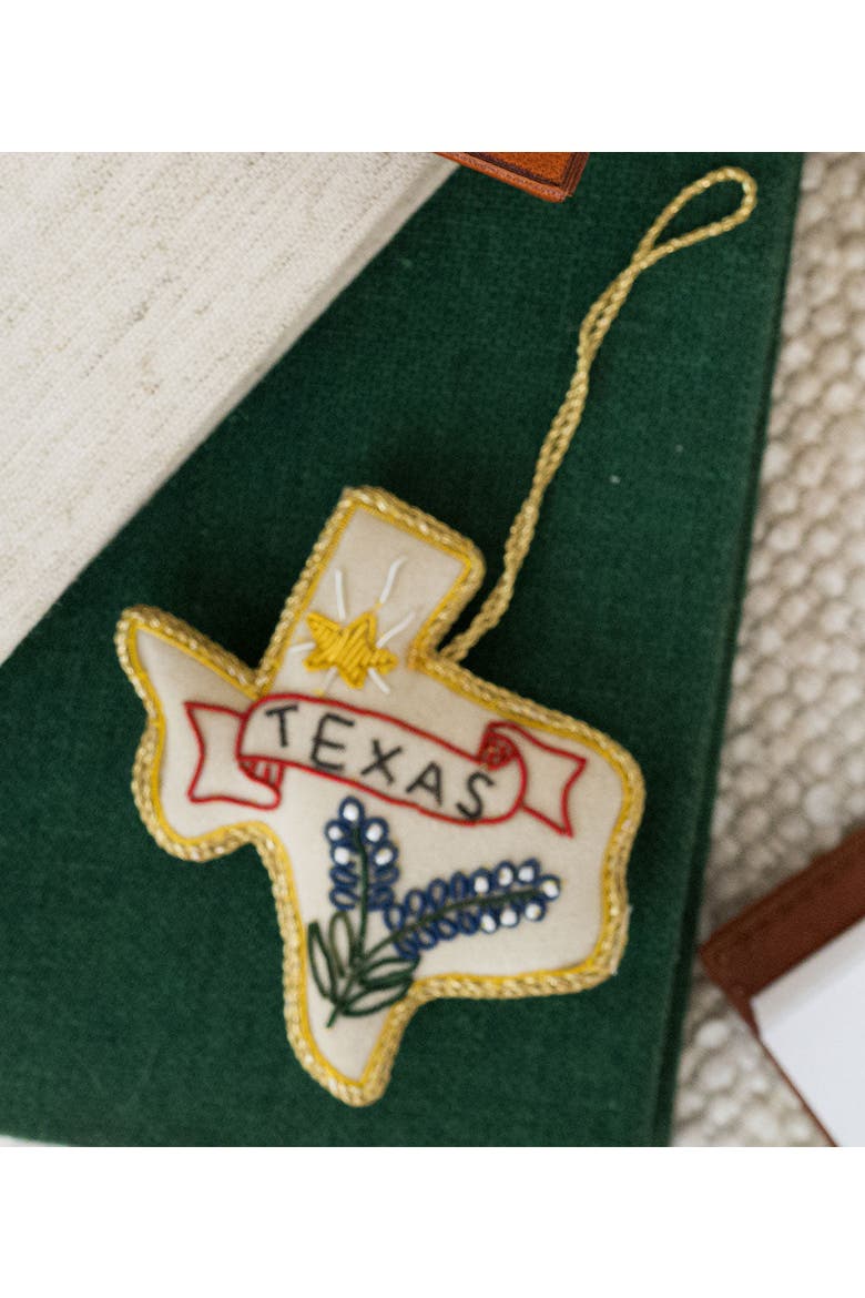 Texas Bluebonnet Beaded Fabric Ornament - Embroidered, Alternate, color, White