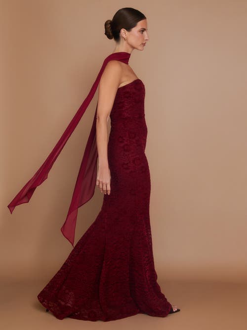 Six Stories Velvet Lace Corset Bandeau Maxi Dress In Burgundy