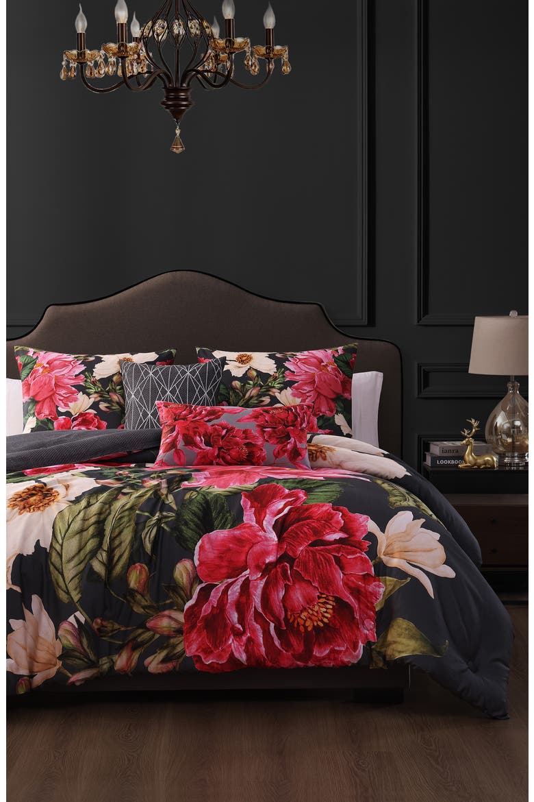 Flower Garland Cotton Sateen Comforter Set, Main, color, GREY