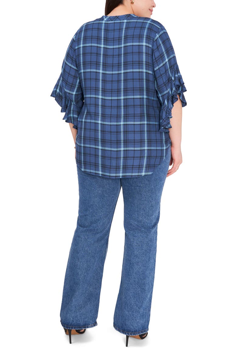 Plaid Ruffle Sleeve Top, Alternate, color, BLUEBERRY