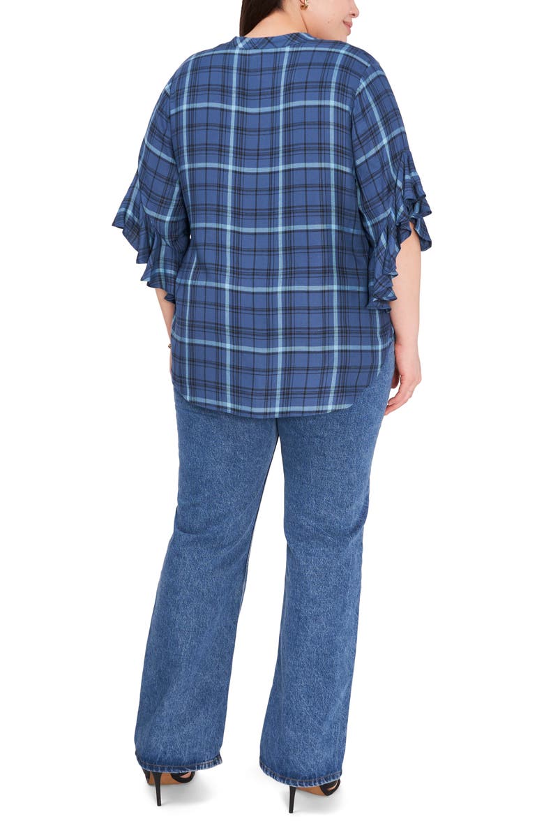 Vince Camuto Plaid Ruffle Sleeve Top, Alternate, color, 