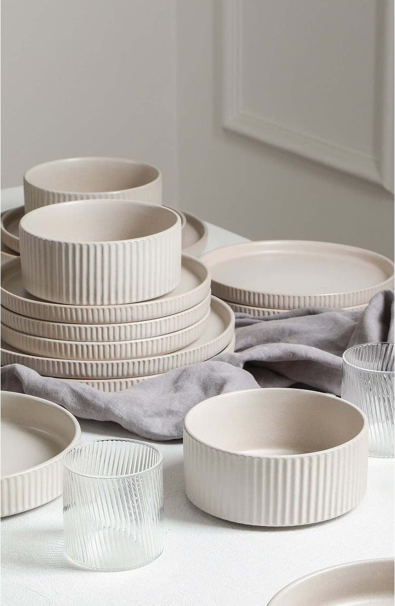 Stone Lain Haven Stoneware 16-Piece Dinnerare Set with Glasses, Alternate, color, Beige