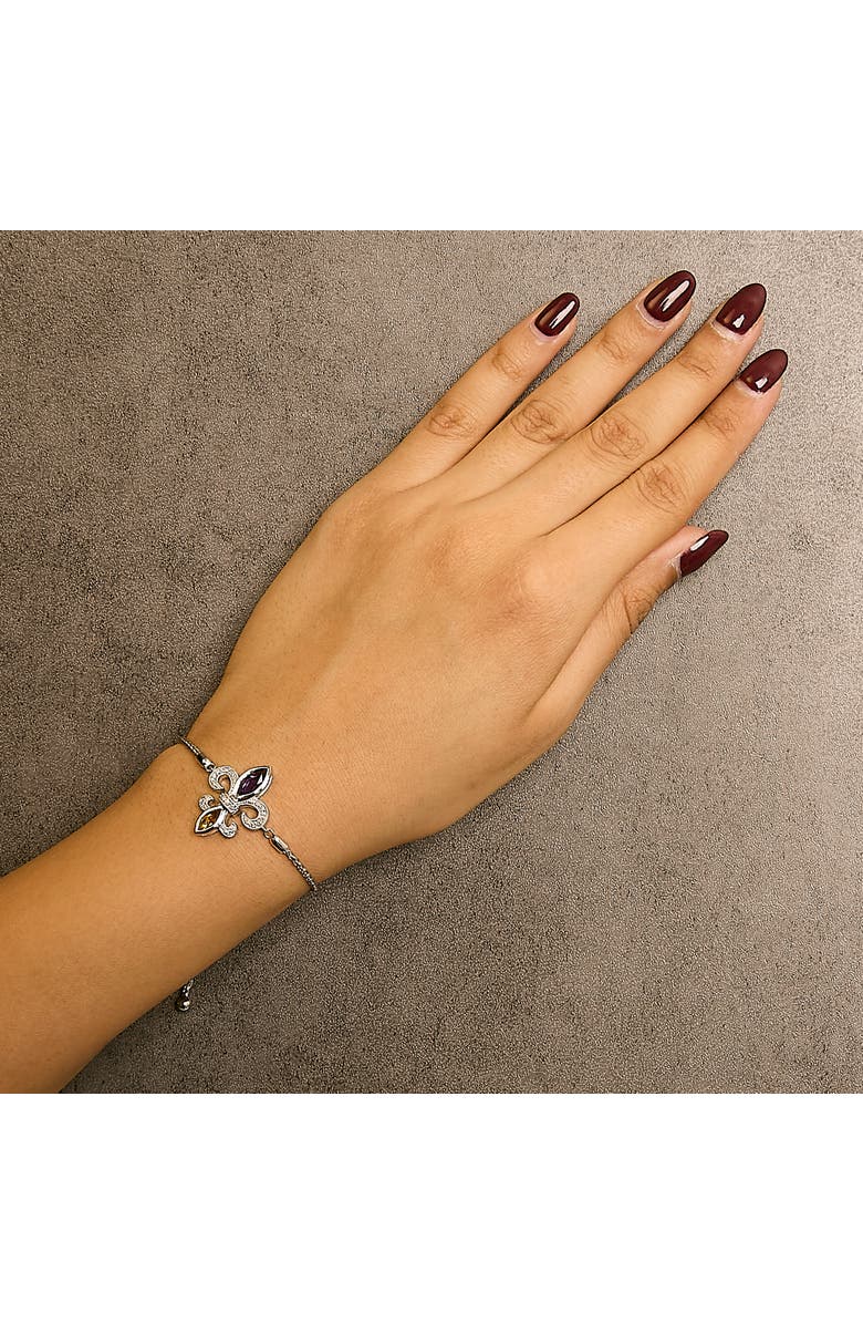 Haus of Brilliance Silver Marquise Amethyst, Citrine and Diamond Lariat Fleur De Lis Bolo Bracelet, Alternate, color, White