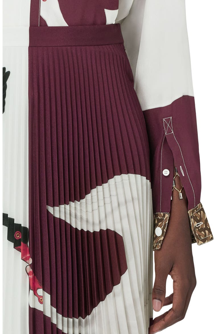 Rersby Swan Print Colorblock Pleated Skirt, Alternate, color, DEEP MAROON IP PAT