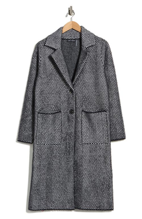 Love Token Herringbone Print Longline Coat In Black