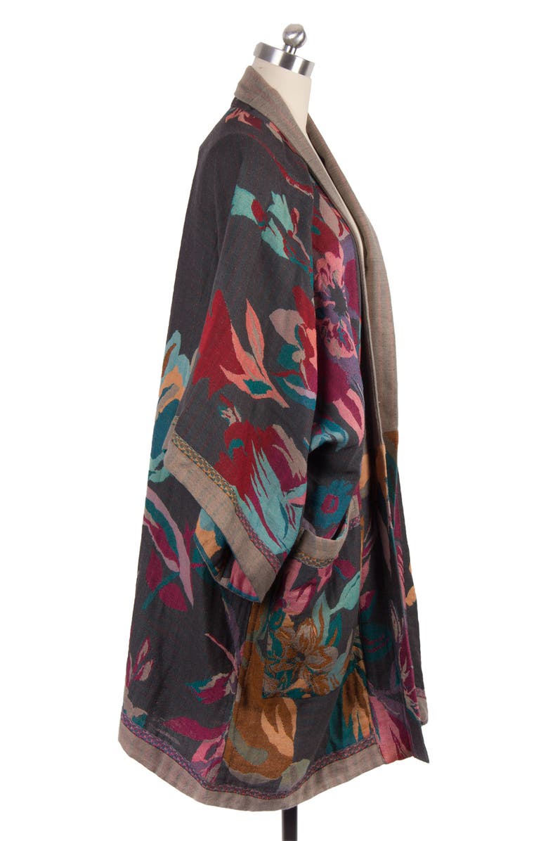 SAACHI Keisha Long Floral Pattern Duster Jacket, Alternate, color, Grey/ Pink