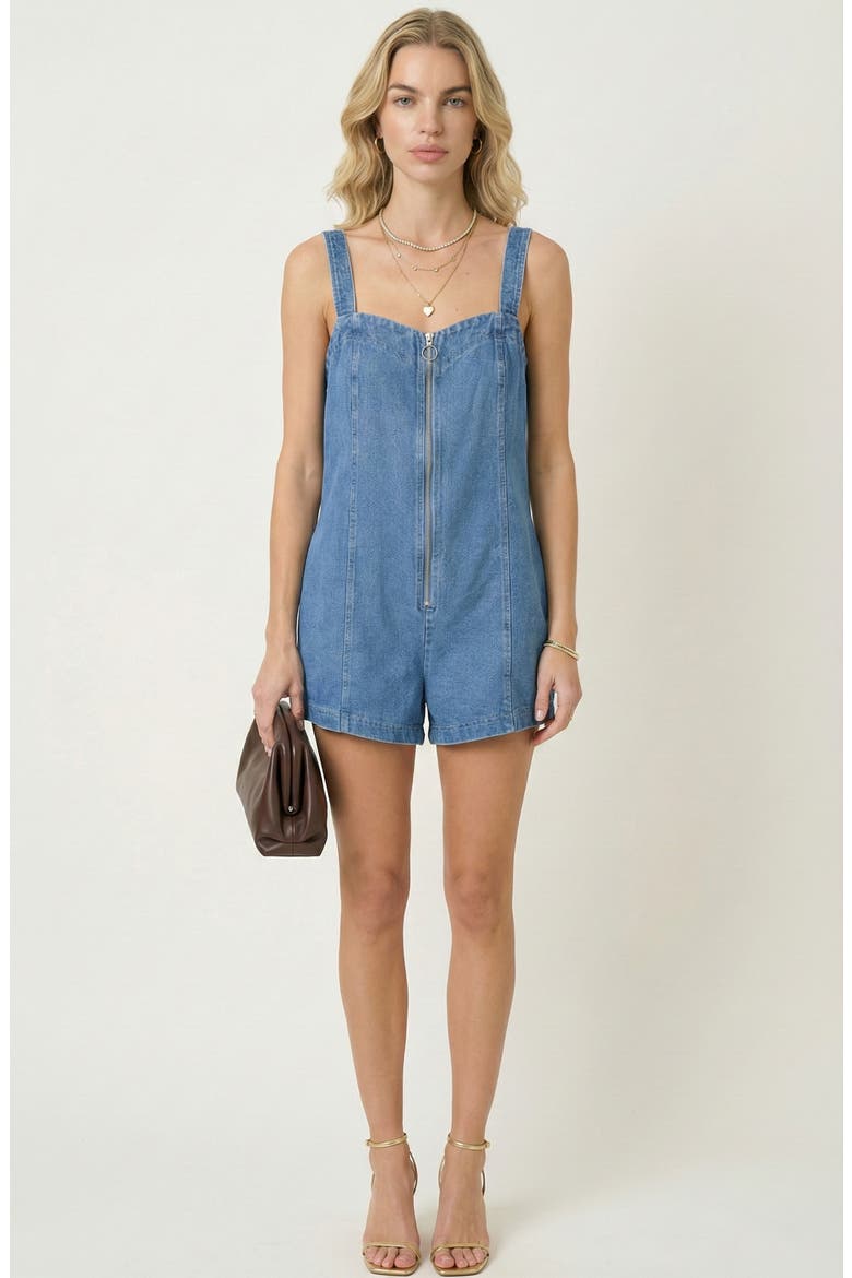 Denim Front Zip Pocket Romper, Main, color, Medium Wash Blue