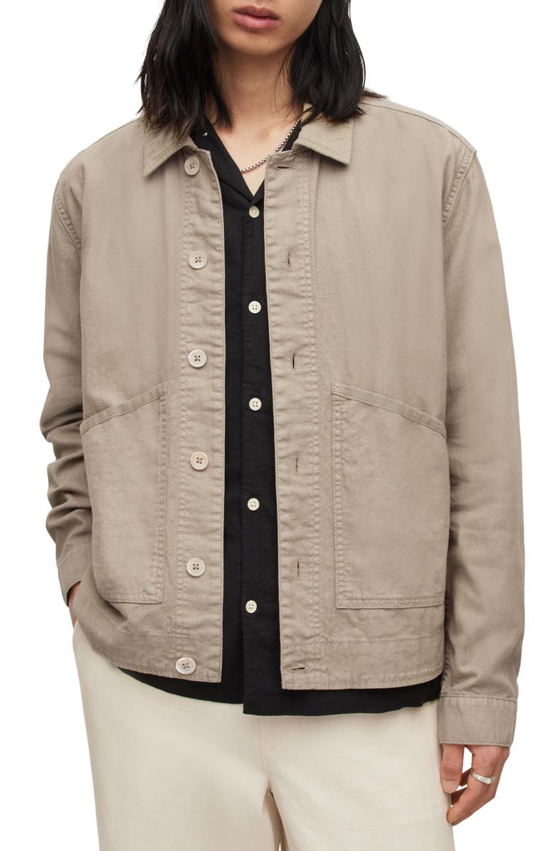 AllSaints Bruc Linen & Cotton Shirt Jacket, Main, color, 