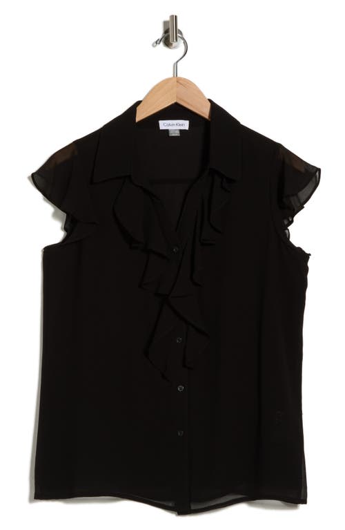 Calvin Klein Cap Sleeve Ruffle Front Top In Black