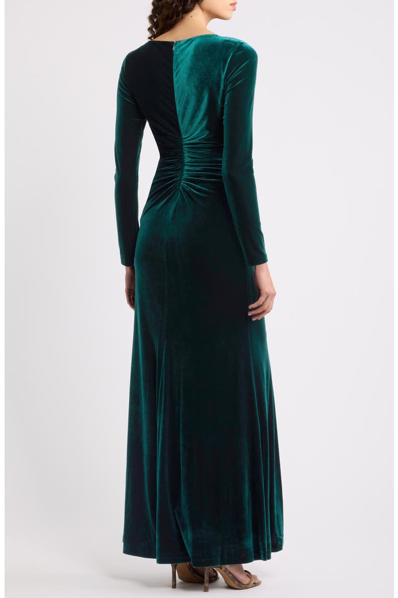 Side Ruched Long Sleeve Velvet Gown, Alternate, color, HUNTER