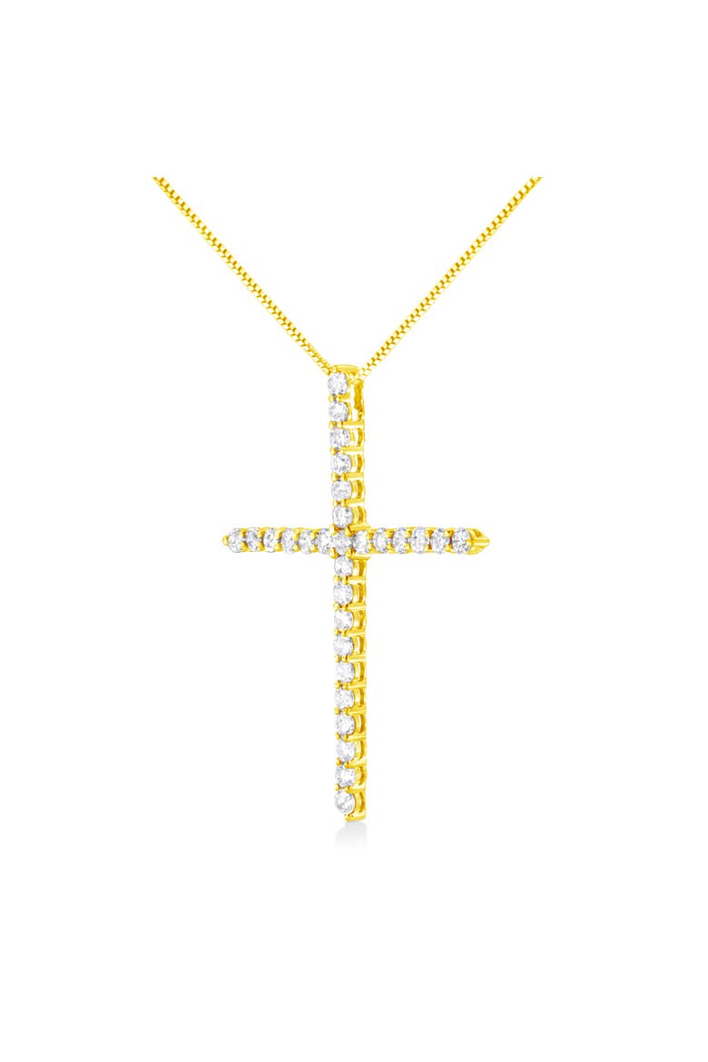 10K Yellow Gold Plated Silver 3.0 Cttw Diamond Cross 18" Pendant Necklace, Alternate, color, Yellow