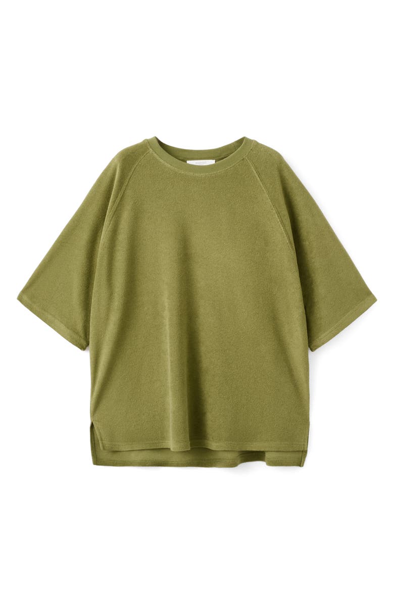 MANGO Cotton Blend Terry Pajama Top, Alternate, color, Khaki Green