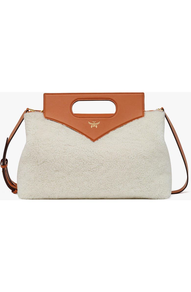 MCM Soft Diamond Shoulder Bag in Shearling and Leather, Main, color, White