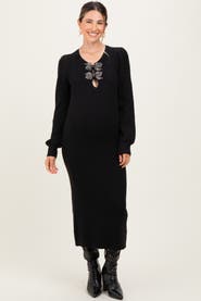 PinkBlush Ribbed Bow Detail Midi Sweater Dress