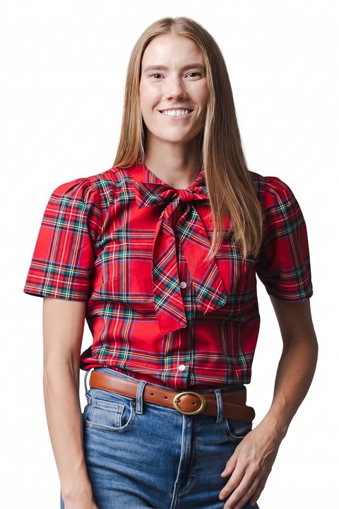 Women's Organic Cotton Puff Sleeve Bow Neck Shirt