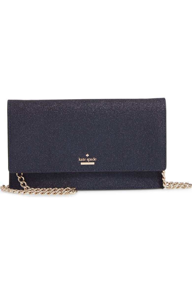Kate Spade New York burgess court - brennan glitter leather crossbody clutch, Main, color,