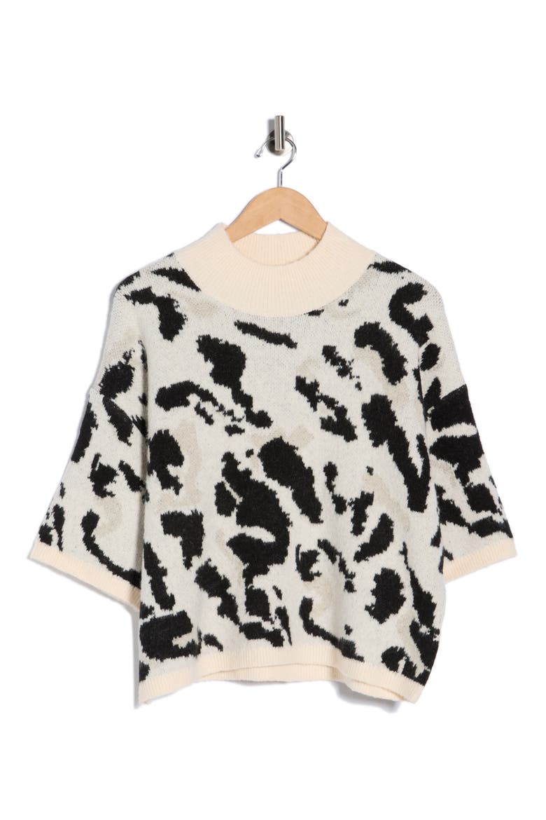 Mock Neck Dolman Sleeve Boxy Sweater, Alternate, color, CREAM/ BLACK