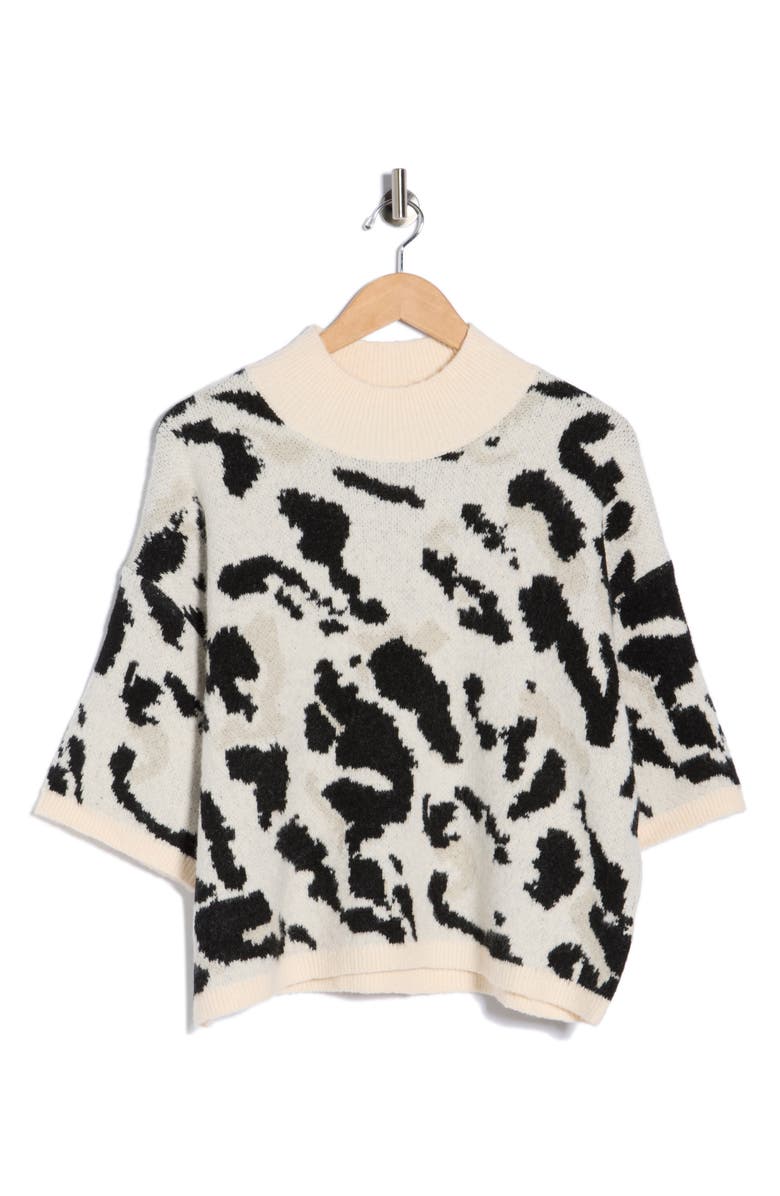 Bobeau Mock Neck Dolman Sleeve Boxy Sweater, Alternate, color, Cream/ Black