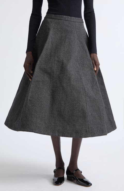 Memory Herringbone Midi Skirt