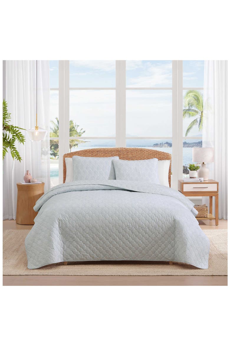 Line Palms Cotton Quilt & Sham Set, Alternate, color, WHITE/ BLUE MULTI