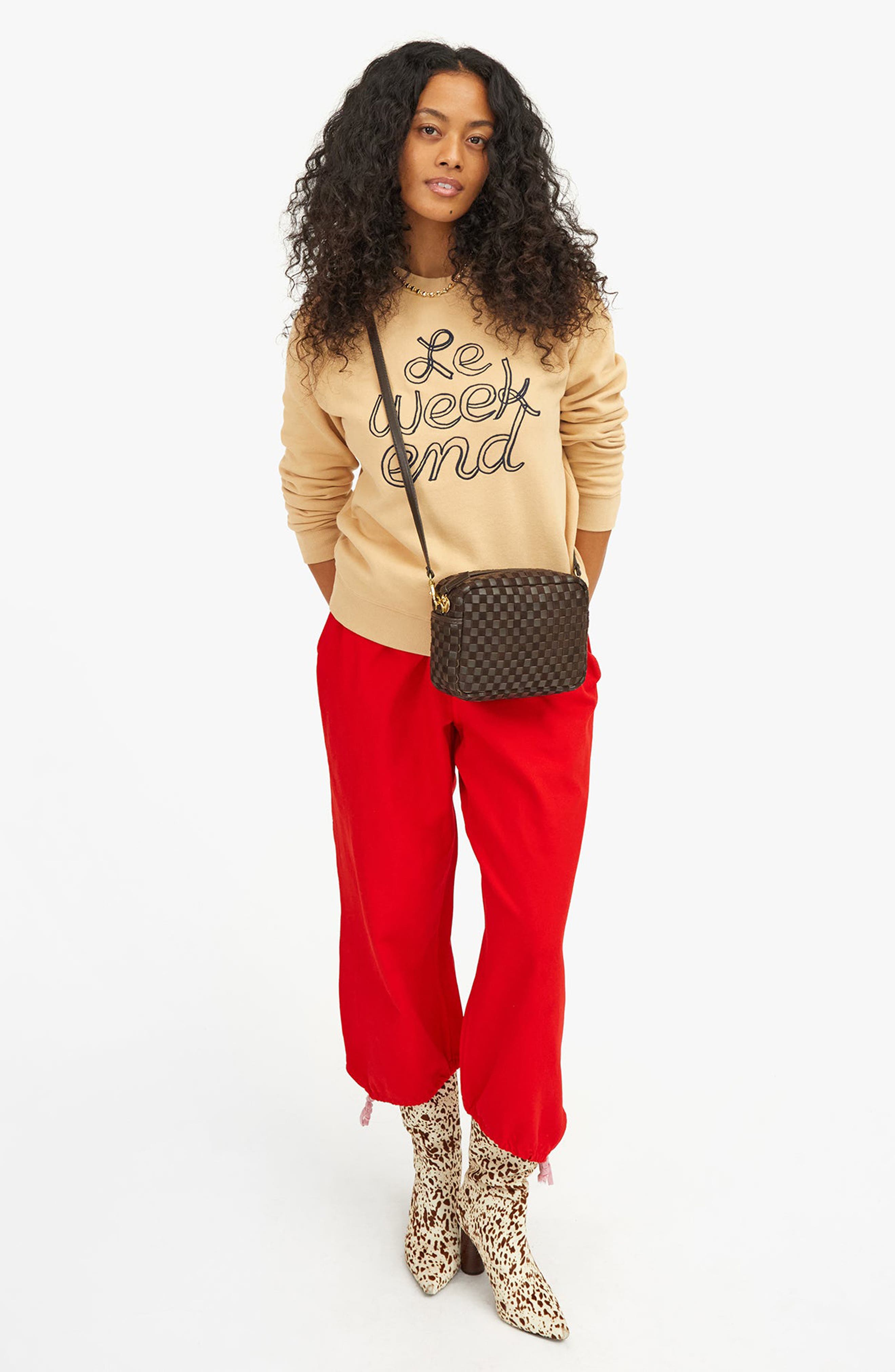 Clare V. Midi Sac Woven Leather Crossbody Bag, Alternate, color, 